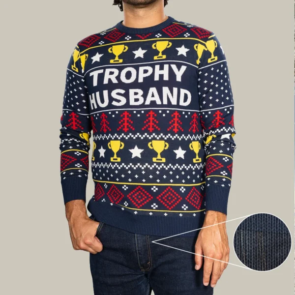 trophy husband funny fully funny couples christmas sweaters top.webp
