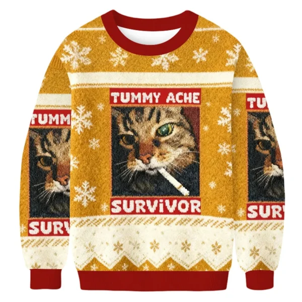 tummy ache survivor christmas ugly sweater winter apparel cat gift.webp