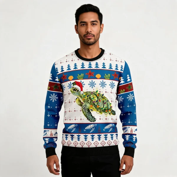 Turtle Xmas Ugly Christmas Sweater Animal Chri