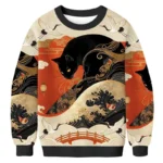 Ukiyo E Black Cat Ugly Christmas Sweater Vinat