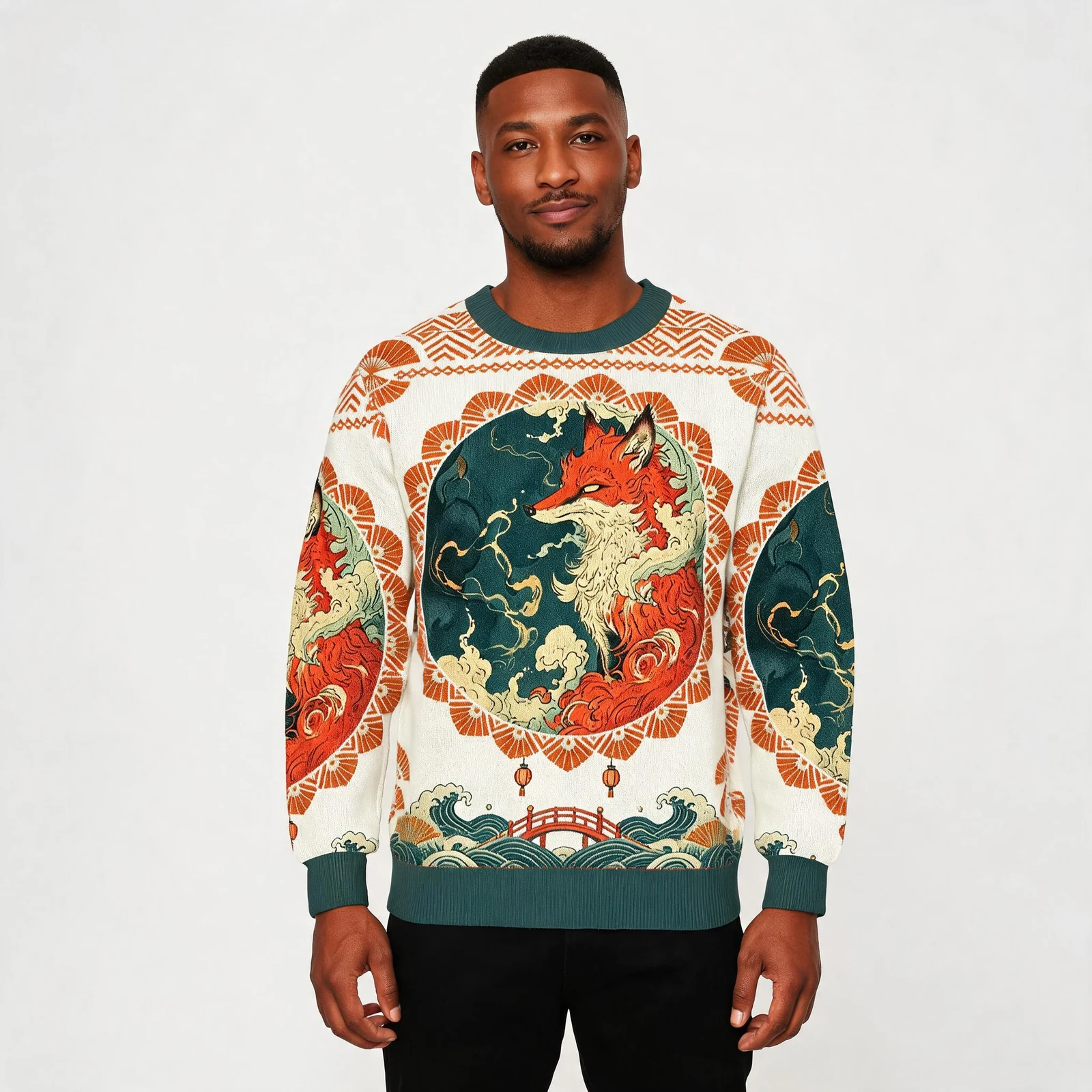Ukiyo E Fox Ugly Christmas Sweater Japanese Ar Ukiyo E Fox Ugly Christmas Sweater Japanese Ar