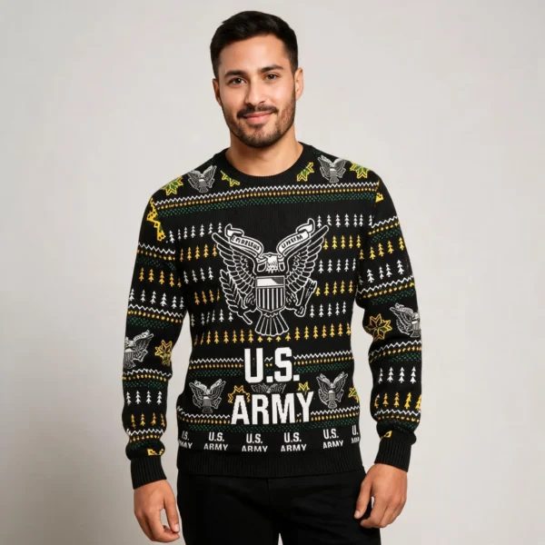 US Army Sweater Military Ugly Christmas Sweater Gift For Cousin worn by a model