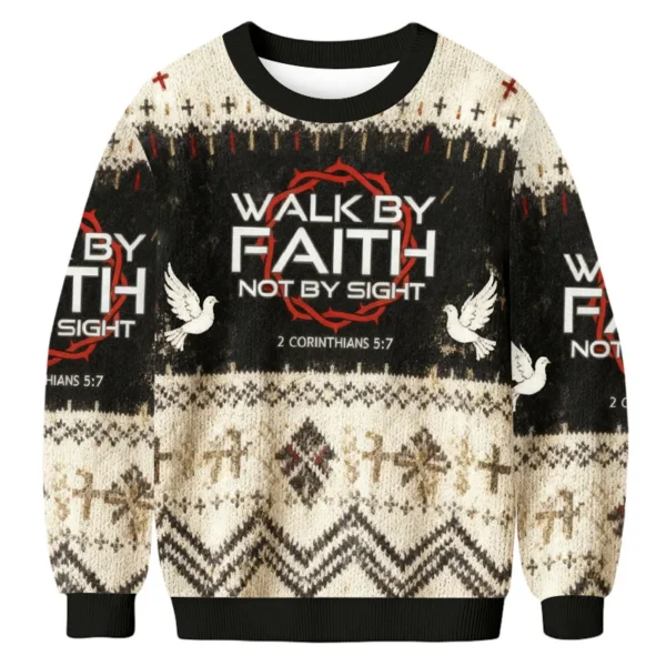 walk by faith ugly christmas sweater bible verse christmas apparel.webp
