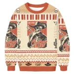 Western Smoking Skeleton Ugly Sweater Holiday