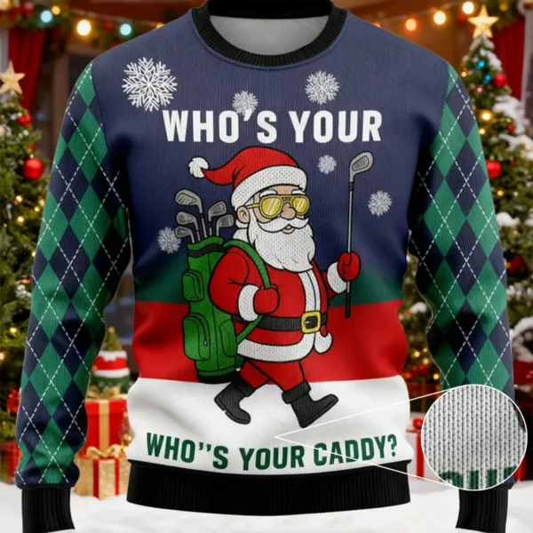 who s your caddy golfing santa ugly sweater christmas golf themed.webp
