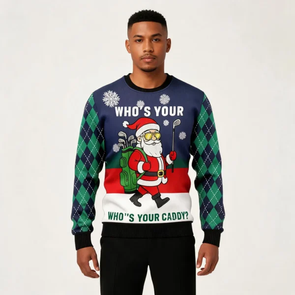 Who’s Your Caddy Golfing Santa Ugly Sweater Ch
