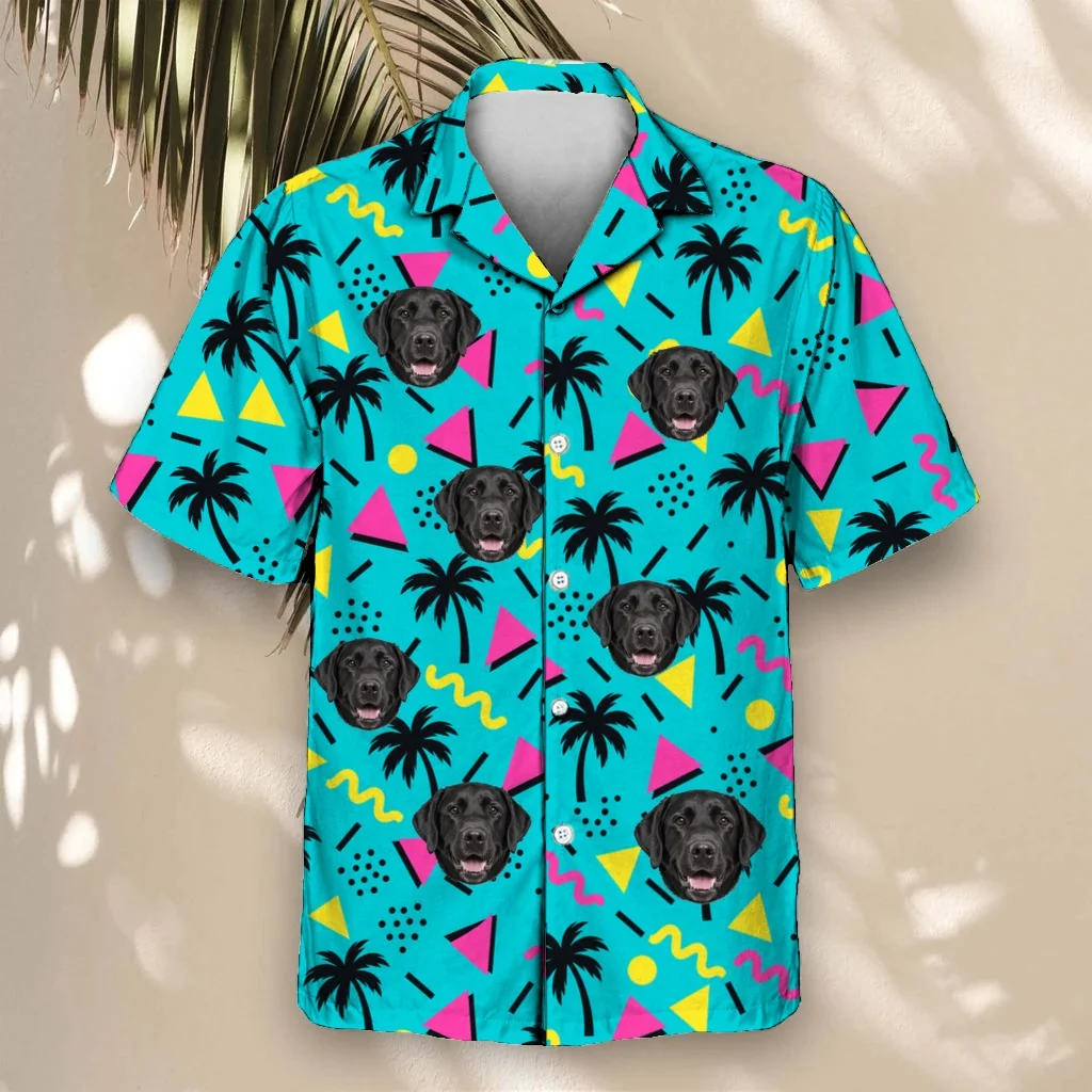 80s Memphis Ugly Hawaiian Shirt with custom pet faces 80s Memphis Ugly Hawaiian Shirt with custom pet faces