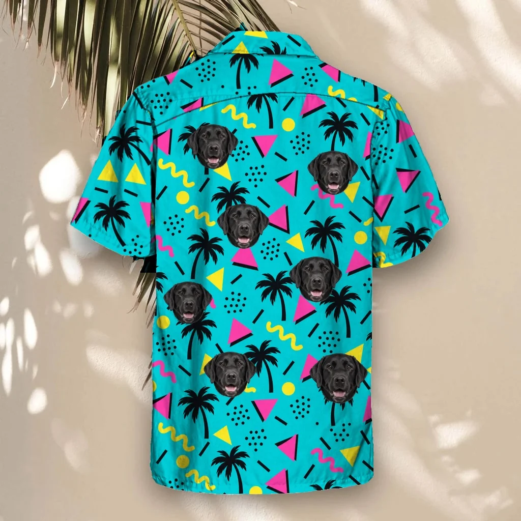 Back of the 80s Memphis Ugly Hawaiian Shirt with custom pet faces Back of the 80s Memphis Ugly Hawaiian Shirt with custom pet faces