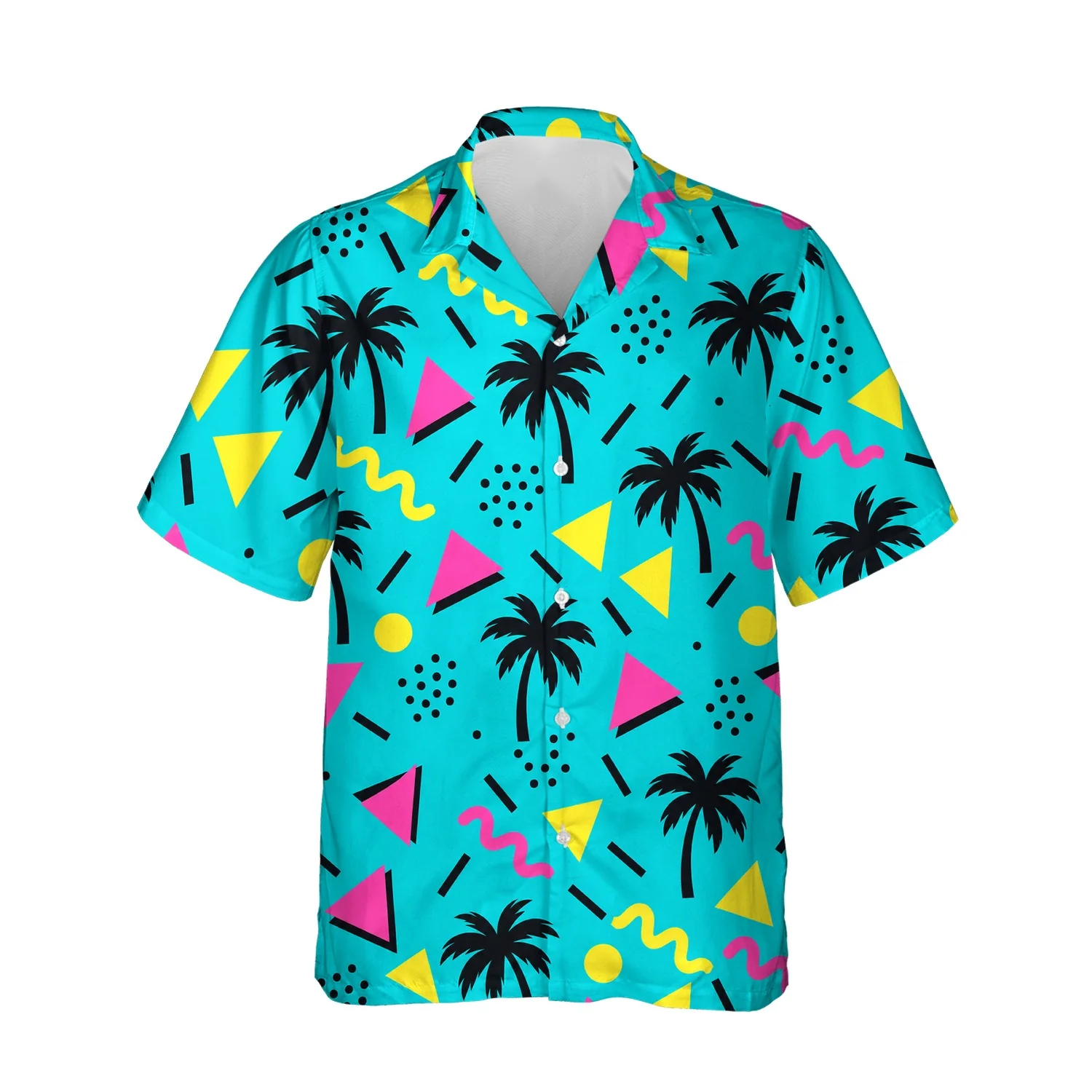 80s Memphis Ugly Hawaiian Shirt, front view of the print 80s Memphis Ugly Hawaiian Shirt, front view of the print