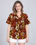 Autumn Leaves Hibiscus Thanksgiving Hawaiian Shirt, front view of the print