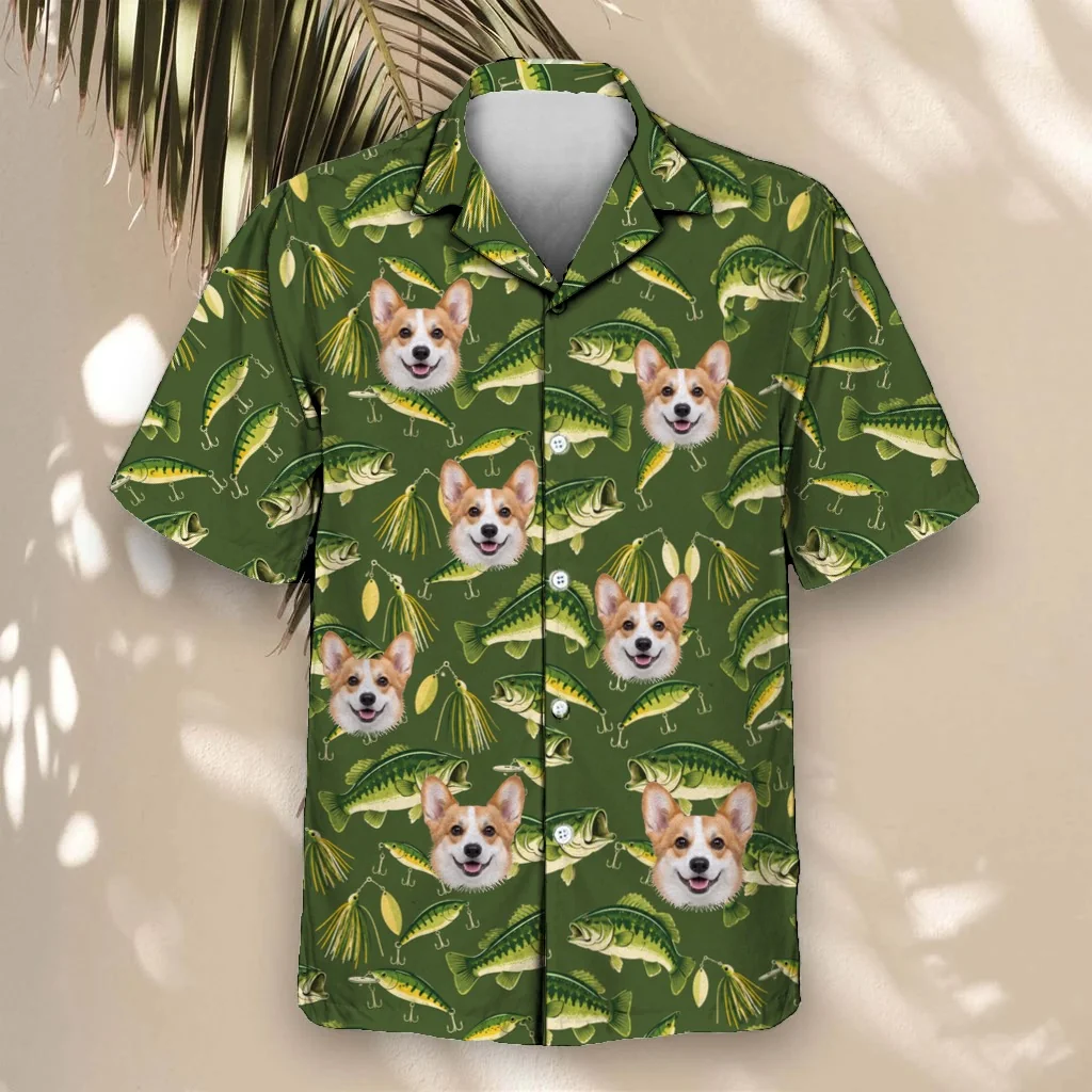 Bass & Lures Fishing Hawaiian Shirt with custom pet faces Bass & Lures Fishing Hawaiian Shirt with custom pet faces