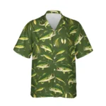 Bass & Lures Fishing Hawaiian Shirt, front view of the print