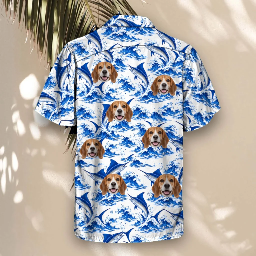 Back of the Blue Marlin Fishing Hawaiian Shirt with custom pet faces Back of the Blue Marlin Fishing Hawaiian Shirt with custom pet faces