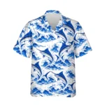 Blue Marlin Fishing Hawaiian Shirt, front view of the print