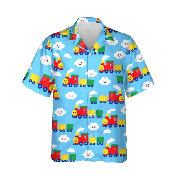 Cartoon Choo-Choo Train Hawaiian Shirt, front view of the print