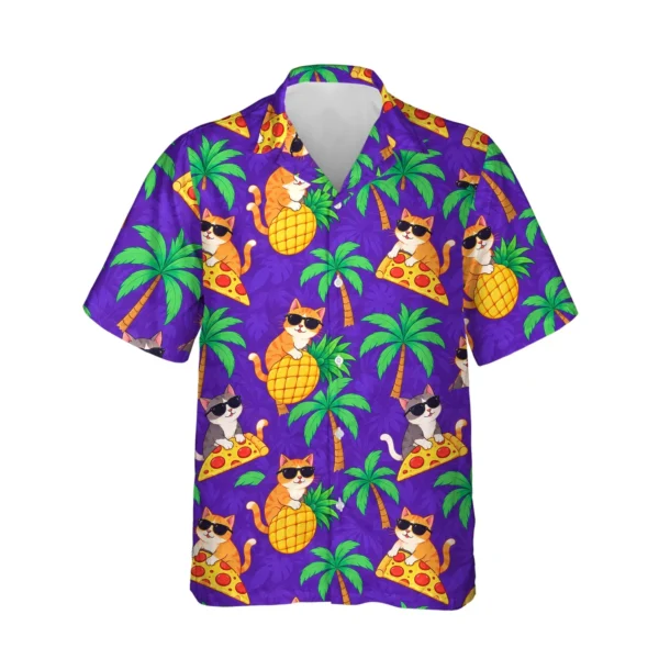 Cats in Shades Ugly Hawaiian Shirt, front view of the print