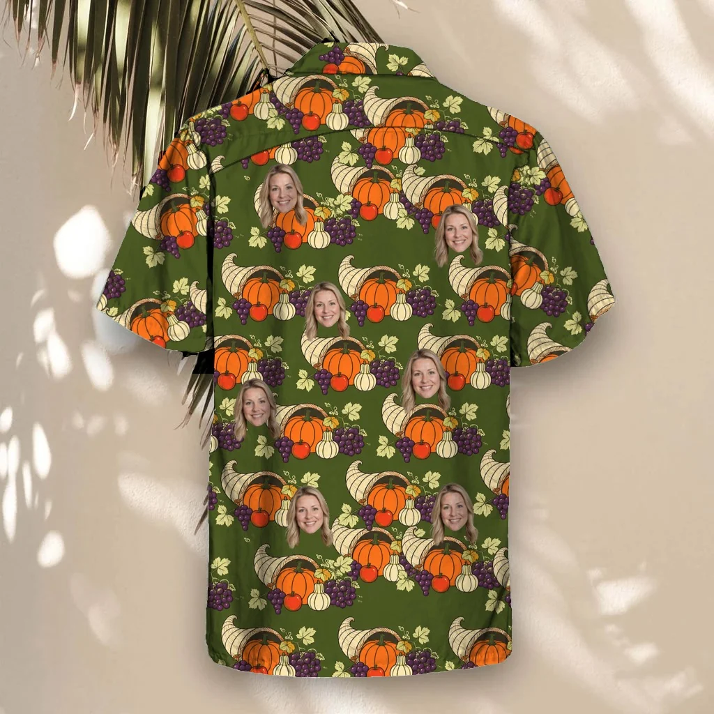 Back of the Cornucopia Harvest Thanksgiving Hawaiian Shirt with custom faces Back of the Cornucopia Harvest Thanksgiving Hawaiian Shirt with custom faces