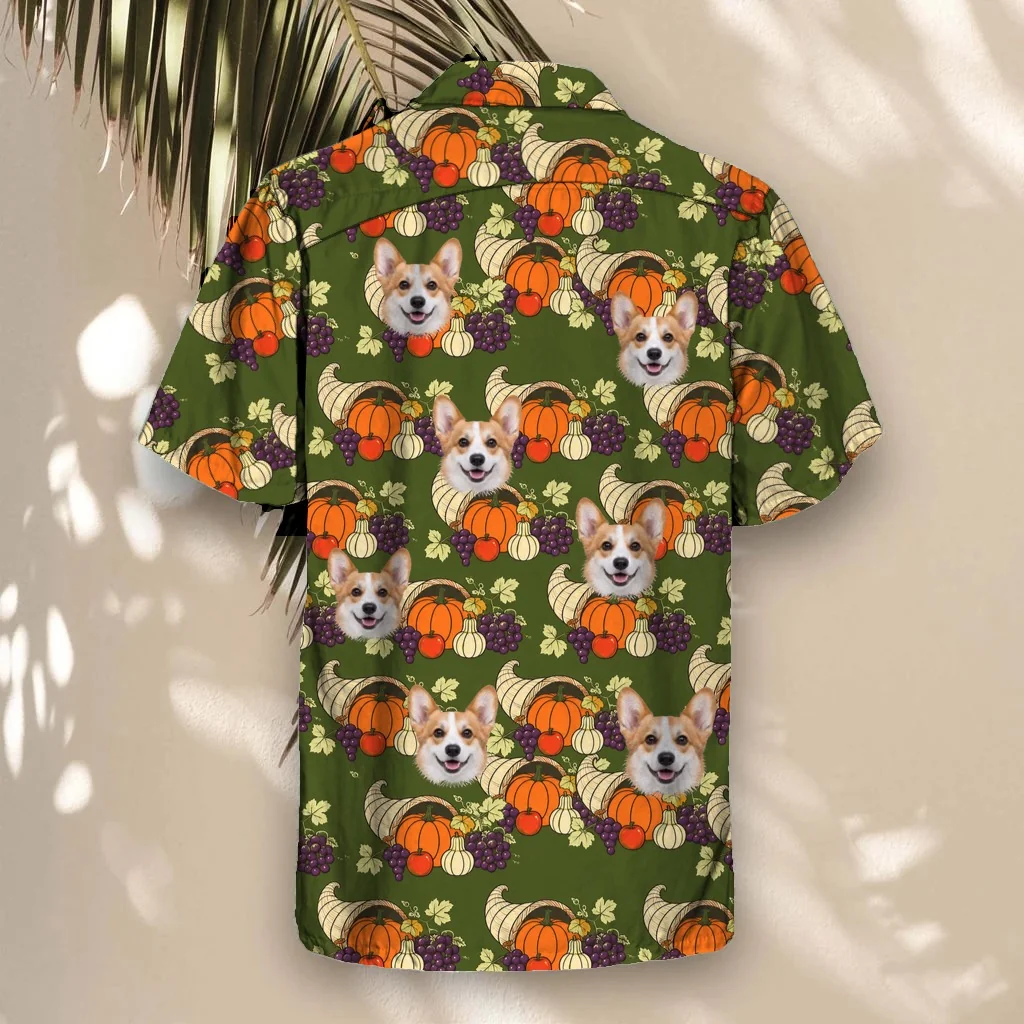 Back of the Cornucopia Harvest Thanksgiving Hawaiian Shirt with custom pet faces Back of the Cornucopia Harvest Thanksgiving Hawaiian Shirt with custom pet faces