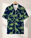 Dino Lights Christmas Hawaiian Shirt, front view of the print