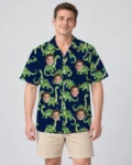 Dino Lights Christmas Hawaiian Shirt, front view of the print
