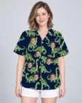 Dino Lights Christmas Hawaiian Shirt, front view of the print