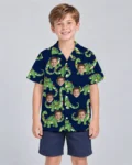 Dino Lights Christmas Hawaiian Shirt, front view of the print