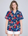 Fish & Hibiscus Hawaiian Shirt, front view of the print
