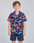 Fish & Hibiscus Hawaiian Shirt, front view of the print
