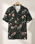 Fossil Santa Dinosaur Christmas Hawaiian Shirt, front view of the print