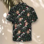 Fossil Santa Dinosaur Christmas Hawaiian Shirt, front view of the print