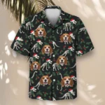 Fossil Santa Dinosaur Christmas Hawaiian Shirt, front view of the print