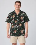 Fossil Santa Dinosaur Christmas Hawaiian Shirt, front view of the print