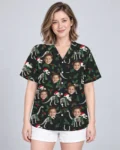 Fossil Santa Dinosaur Christmas Hawaiian Shirt, front view of the print