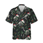 Fossil Santa Dinosaur Christmas Hawaiian Shirt, front view of the print