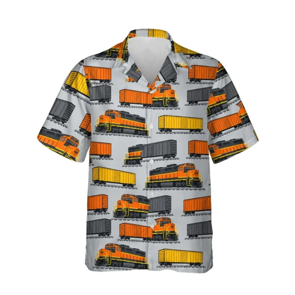 Freight Diesel Train Hawaiian Shirt, front view of the print