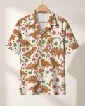 Gingerbread Dino Christmas Hawaiian Shirt, front view of the print