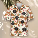 Gingerbread Dino Christmas Hawaiian Shirt, front view of the print