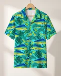 Mahi Mahi Fishing Hawaiian Shirt, front view of the print