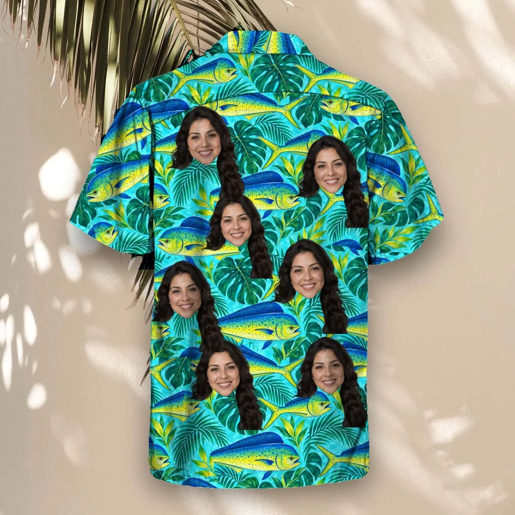 Back of the Mahi Mahi Fishing Hawaiian Shirt with custom faces Back of the Mahi-Mahi Fishing Hawaiian Shirt with custom faces