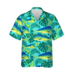 Mahi Mahi Fishing Hawaiian Shirt, front view of the print