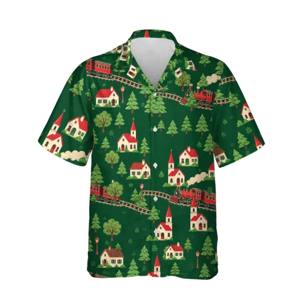Model Railroad Train Hawaiian Shirt, front view of the print