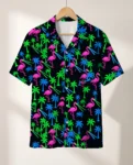 Neon Flamingo Ugly Hawaiian Shirt, front view of the print