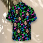 Neon Flamingo Ugly Hawaiian Shirt, front view of the print