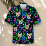Neon Flamingo Ugly Hawaiian Shirt, front view of the print