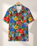 Patchwork Mess Ugly Hawaiian Shirt, front view of the print