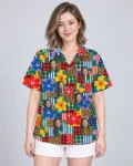 Patchwork Mess Ugly Hawaiian Shirt, front view of the print