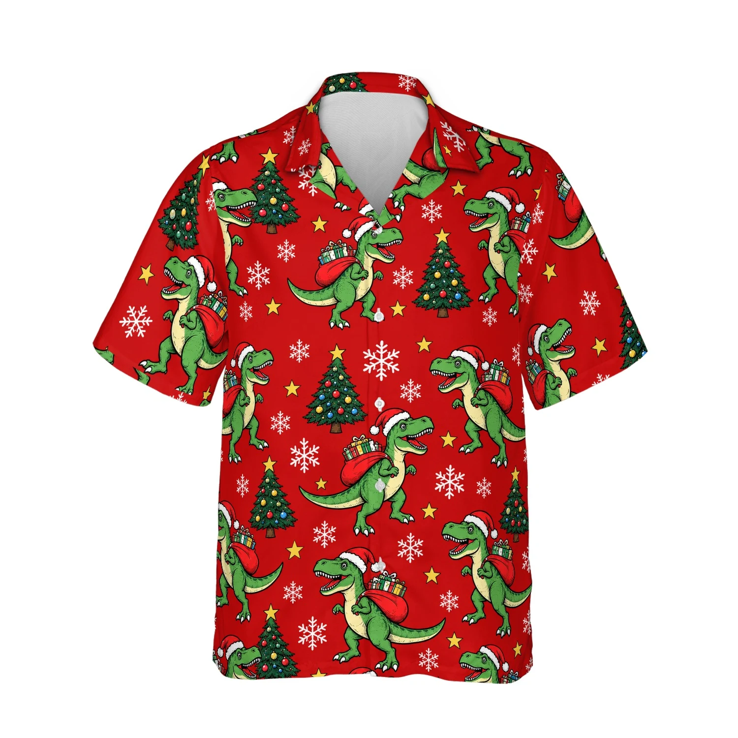 Personalized Dinosaur Christmas Hawaiian Shirt with Face, Pet or Logo – T Rex Santa design Personalized Dinosaur Christmas Hawaiian Shirt with Face, Pet or Logo – T-Rex Santa - front view