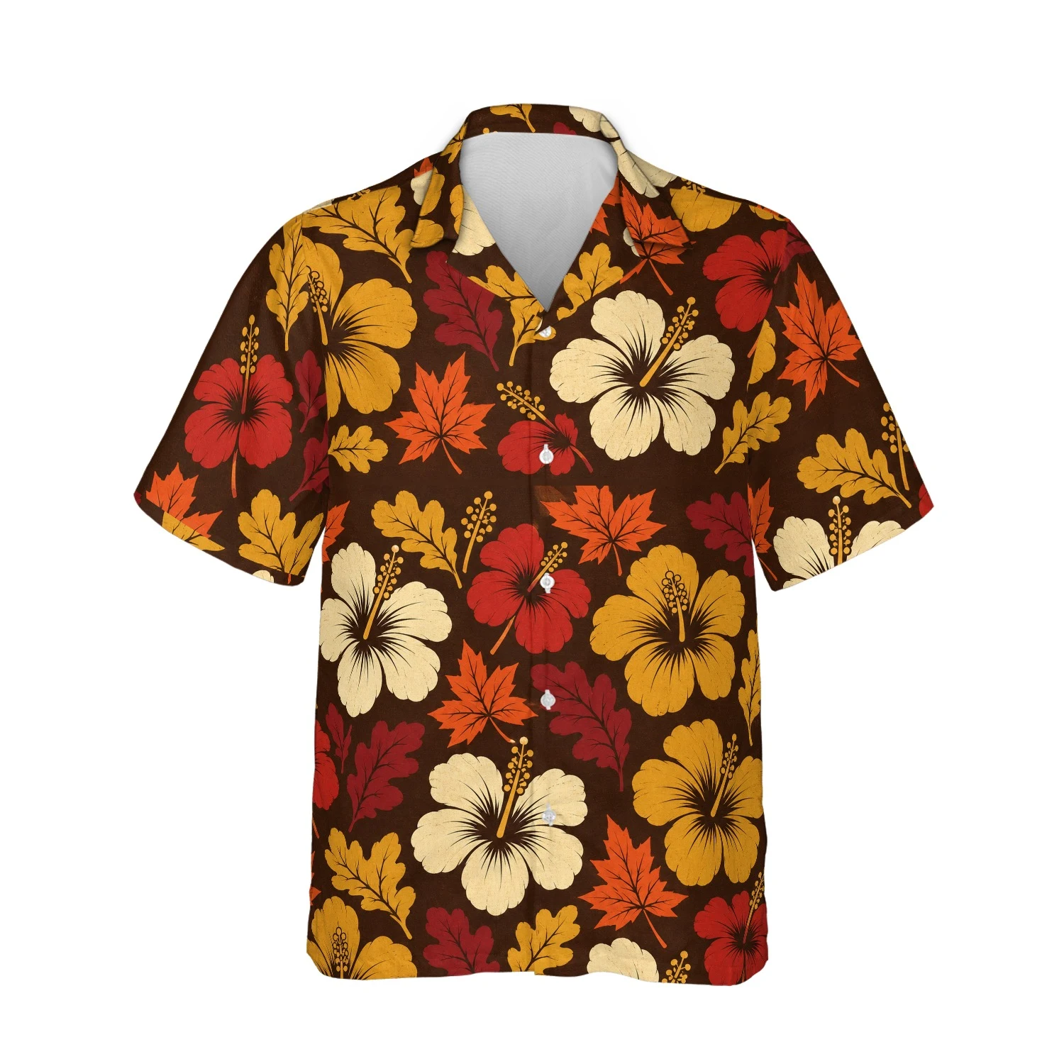 Personalized Thanksgiving Hawaiian Shirt with Face, Pet or Logo – Autumn Leaves Hibiscus design Personalized Thanksgiving Hawaiian Shirt with Face, Pet or Logo – Autumn Leaves Hibiscus - front view