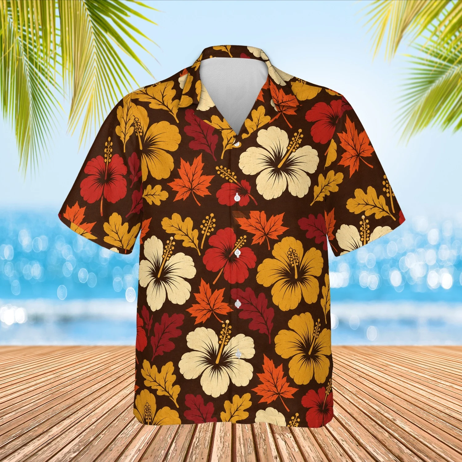 Personalized Thanksgiving Hawaiian Shirt with Face, Pet or Logo – Autumn Leaves Hibiscus photo 2 Personalized Thanksgiving Hawaiian Shirt with Face, Pet or Logo – Autumn Leaves Hibiscus - view 2