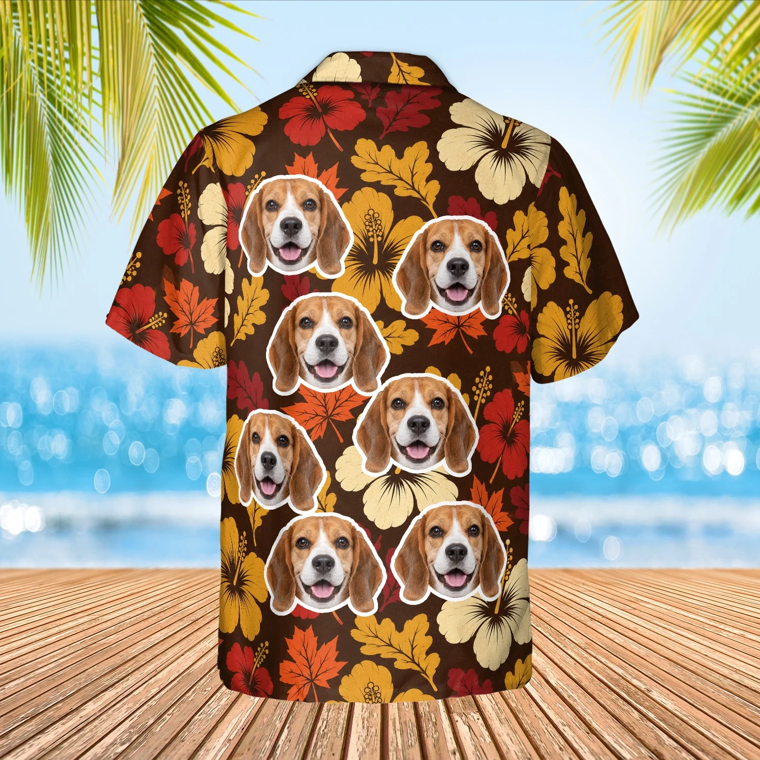 Personalized Thanksgiving Hawaiian Shirt with Face, Pet or Logo – Autumn Leaves Hibiscus photo 3 Personalized Thanksgiving Hawaiian Shirt with Face, Pet or Logo – Autumn Leaves Hibiscus - view 3